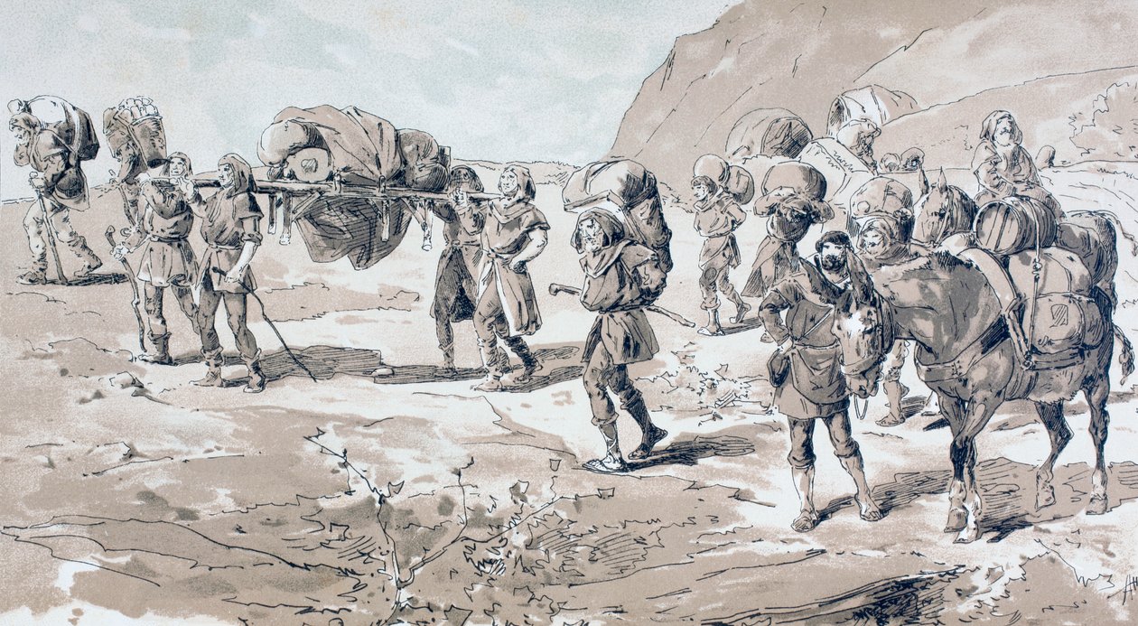 Porteurs transportant des marchandises dans des paniers sur leur dos - Armand Jean Heins