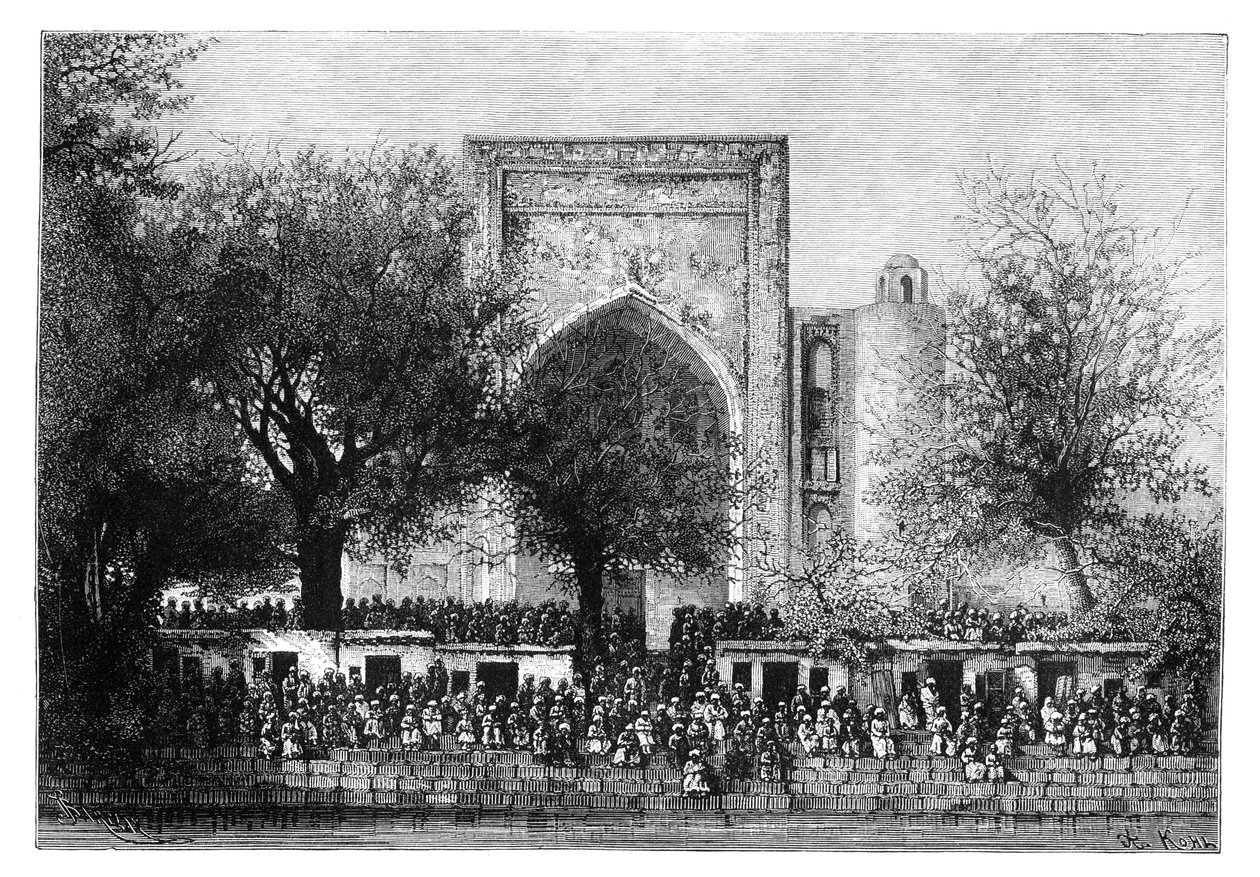 Une assemblée devant la mosquée de Boukhara, Ouzbékistan, 1895 - Armand Kohl