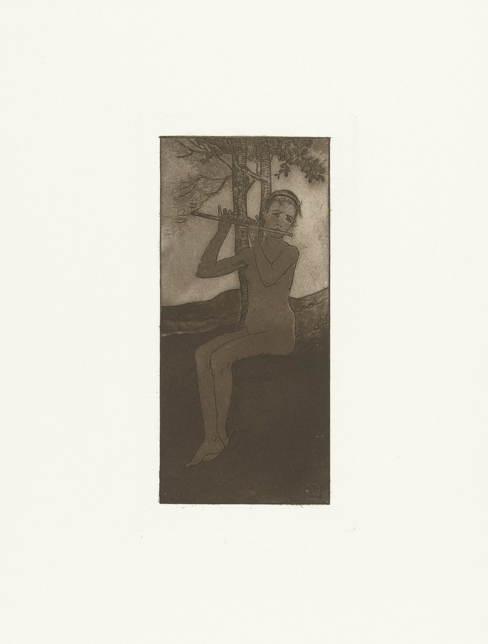 Jeune femme nue jouant de la flûte dans un paysage - Armand Rassenfosse