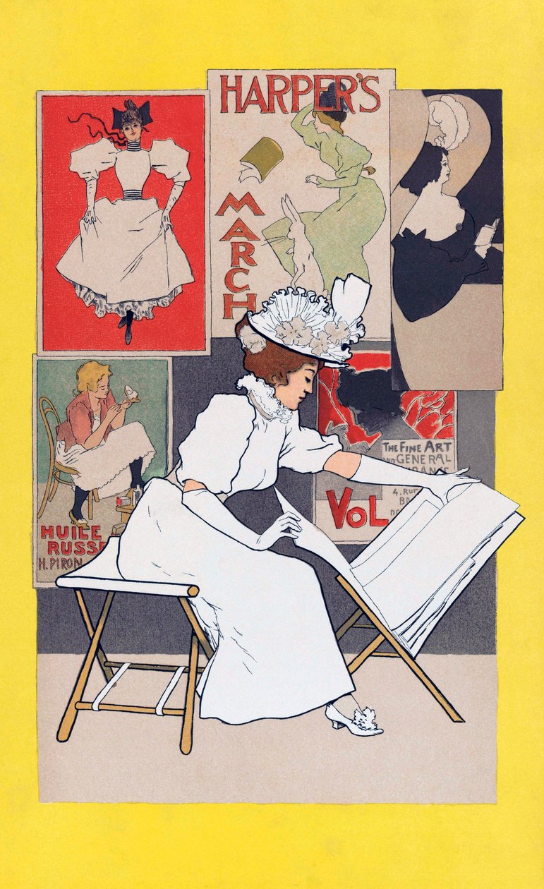 Femme regardant des estampes dans une boutique d
