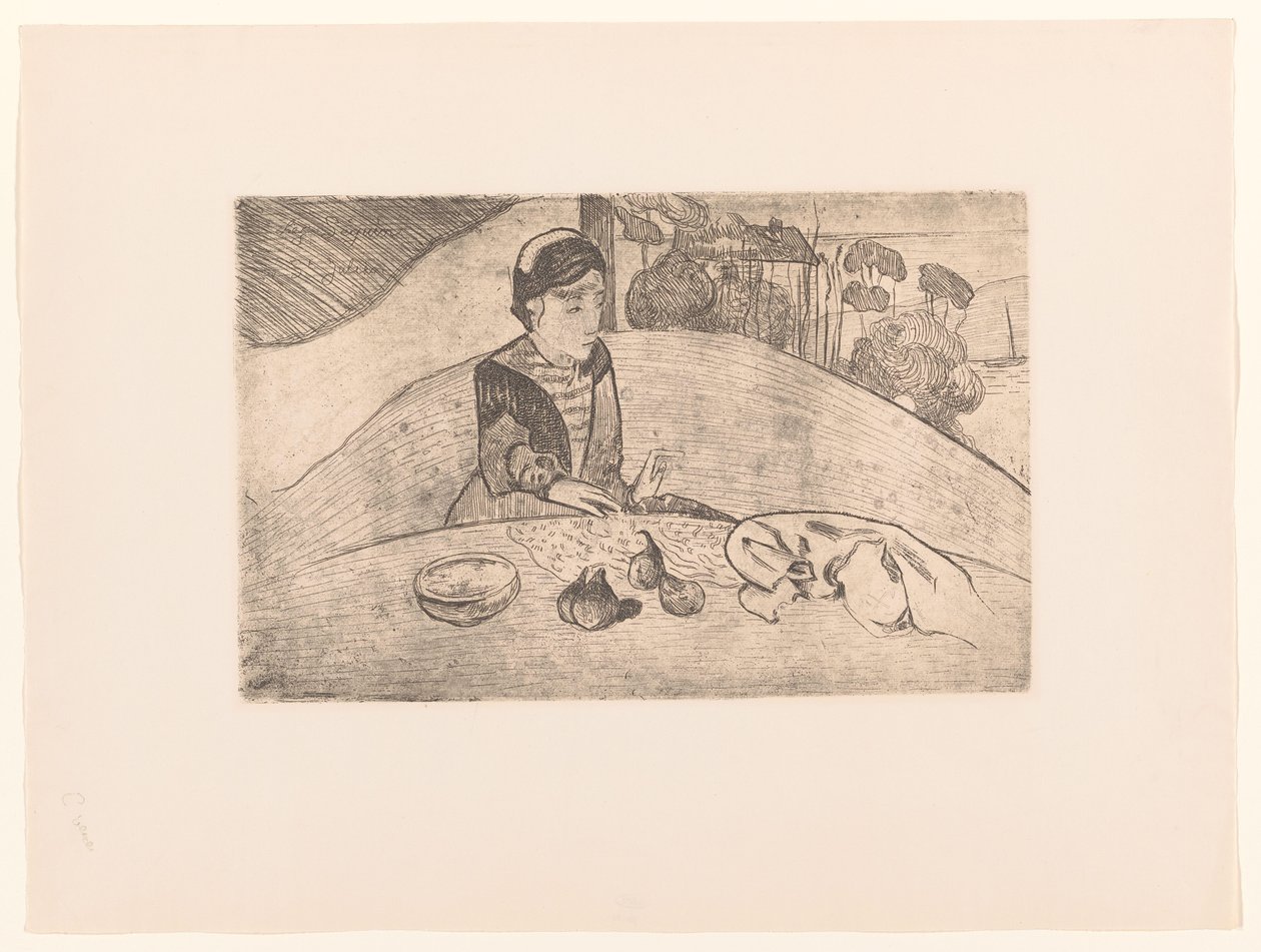 Paysanne bretonne à table - Armand Seguin (possibly)