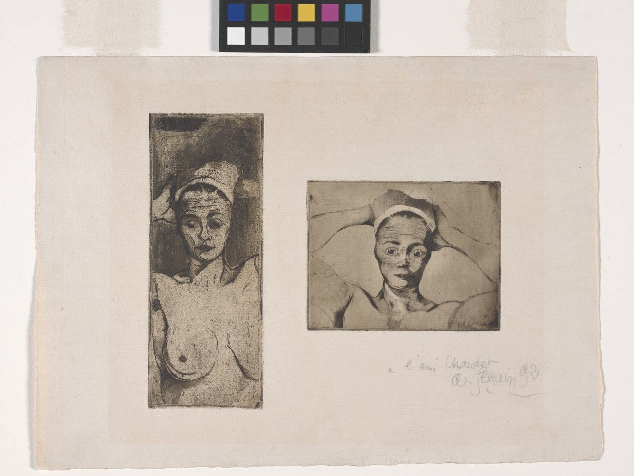 Nue avec les mains derrière la tête, verticale (gauche); Nue avec les mains derrière la tête, horizontale (droite) - Armand Séguin