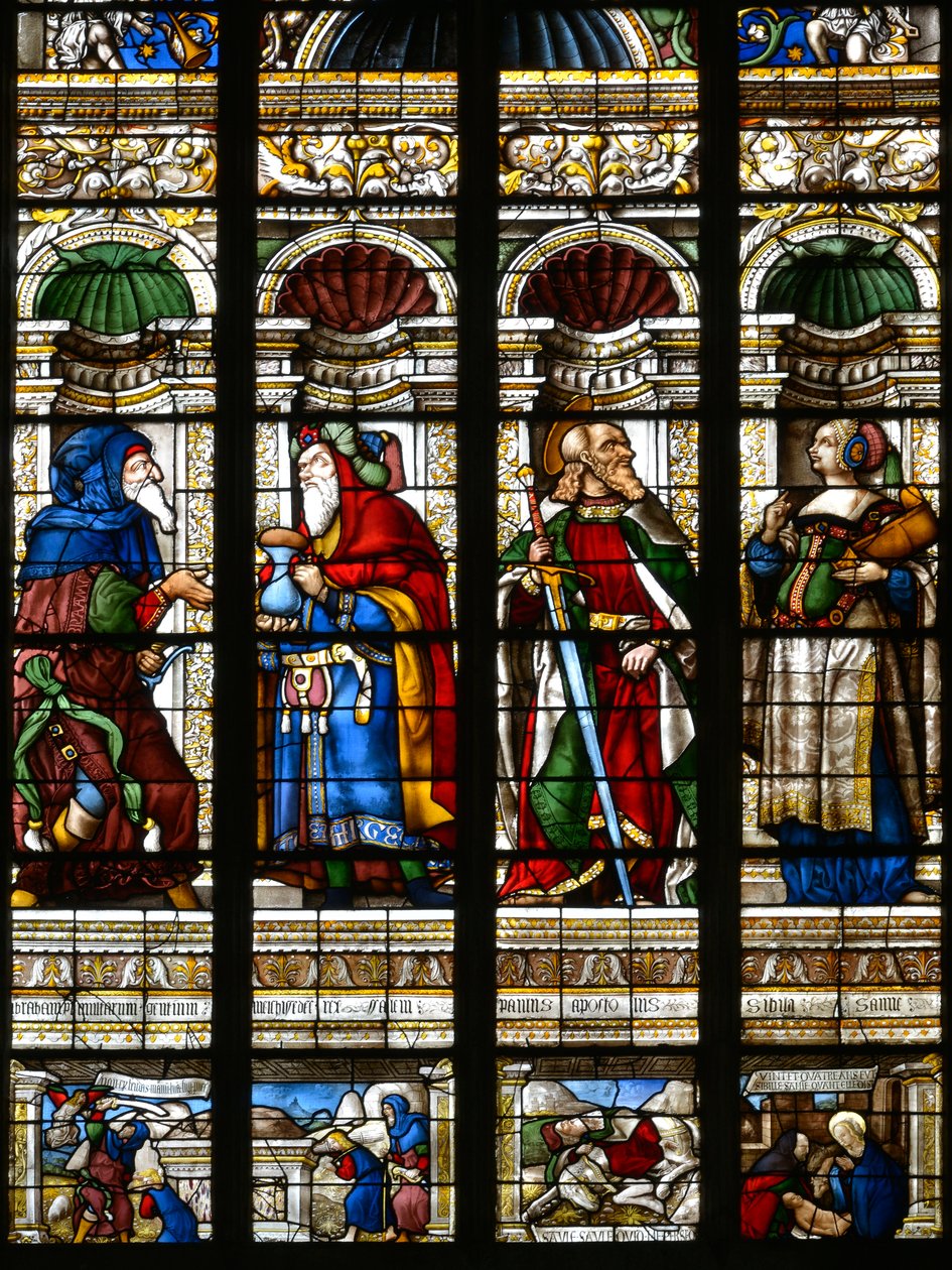 Abraham, Melchisédech, Saint Paul et la Sibylle de Samos - Vitrail dans la chapelle de Saint-Jacques, Arnaud de Moles (1470-1520) achevé en 1513 - Cathédrale Sainte-Marie d