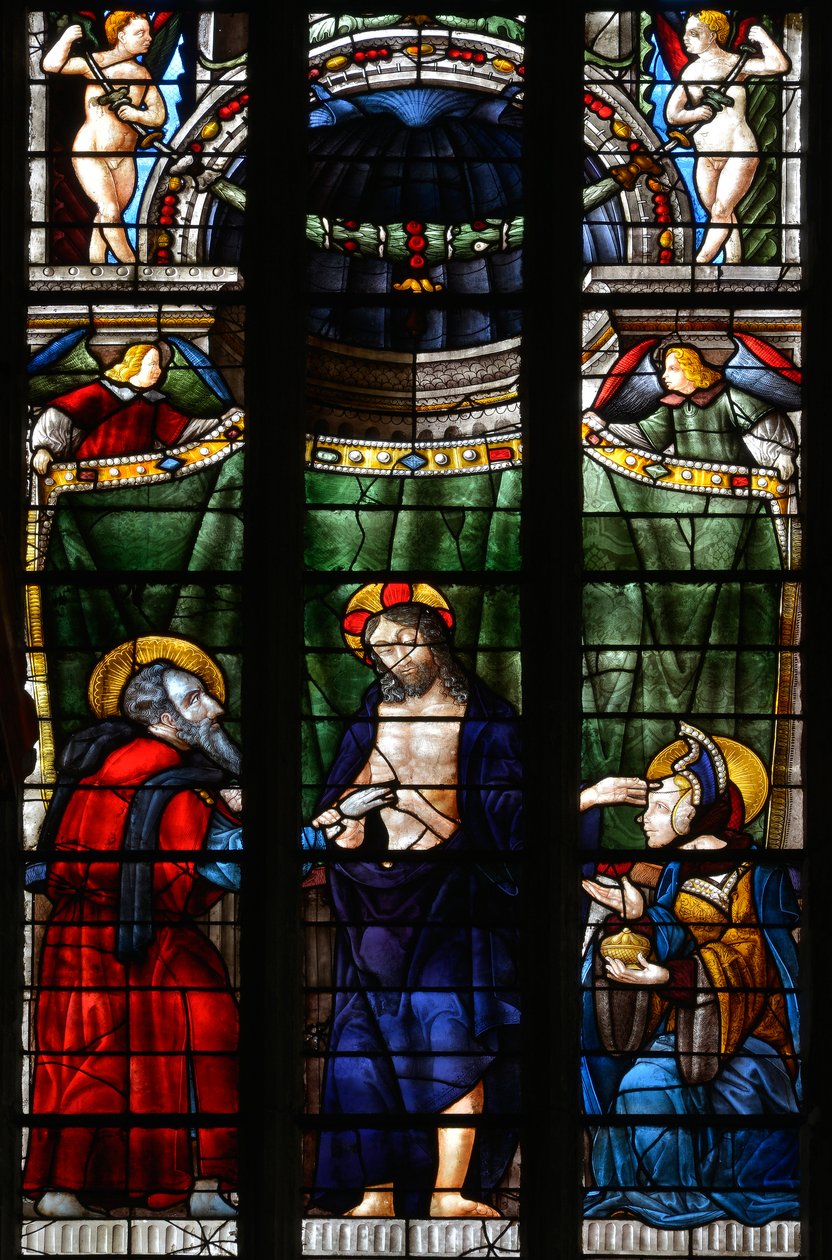 Le Christ ressuscité prend la main de Saint Thomas pour lui faire voir ses plaies et touche de l