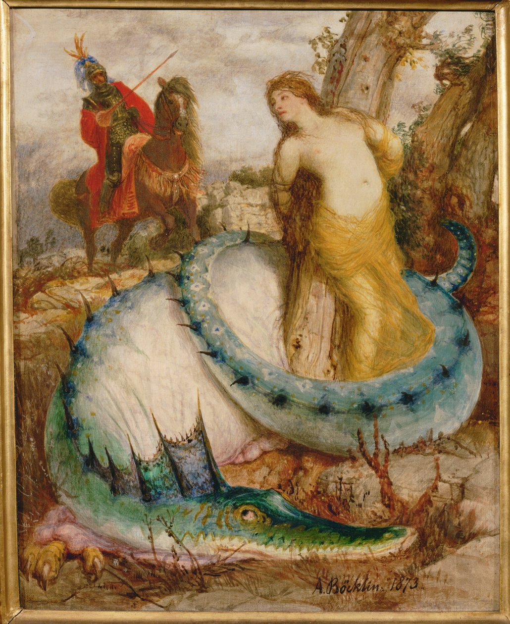 Angelica und der Drache - Angelica et le dragon ... (tempera sur bois) - Arnold Böcklin