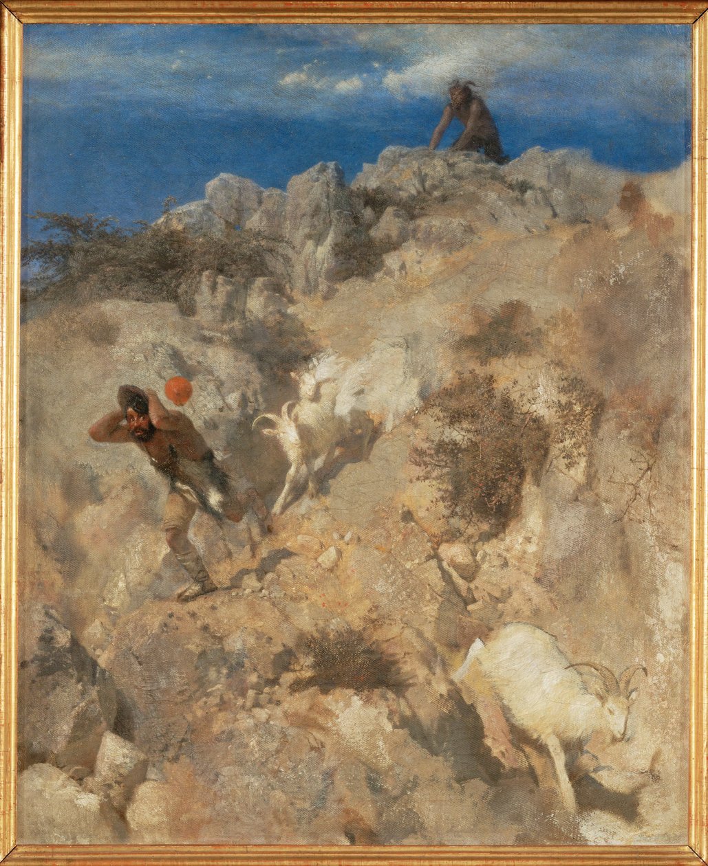 Pan effraie un berger - Pan frightens a shepherd ... (peinture sur toile) - Arnold Böcklin