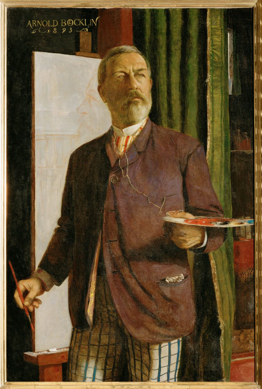 Selbstportrait im Studio - Autoportrait dans son atelier ... (peinture sur toile) - Arnold Böcklin