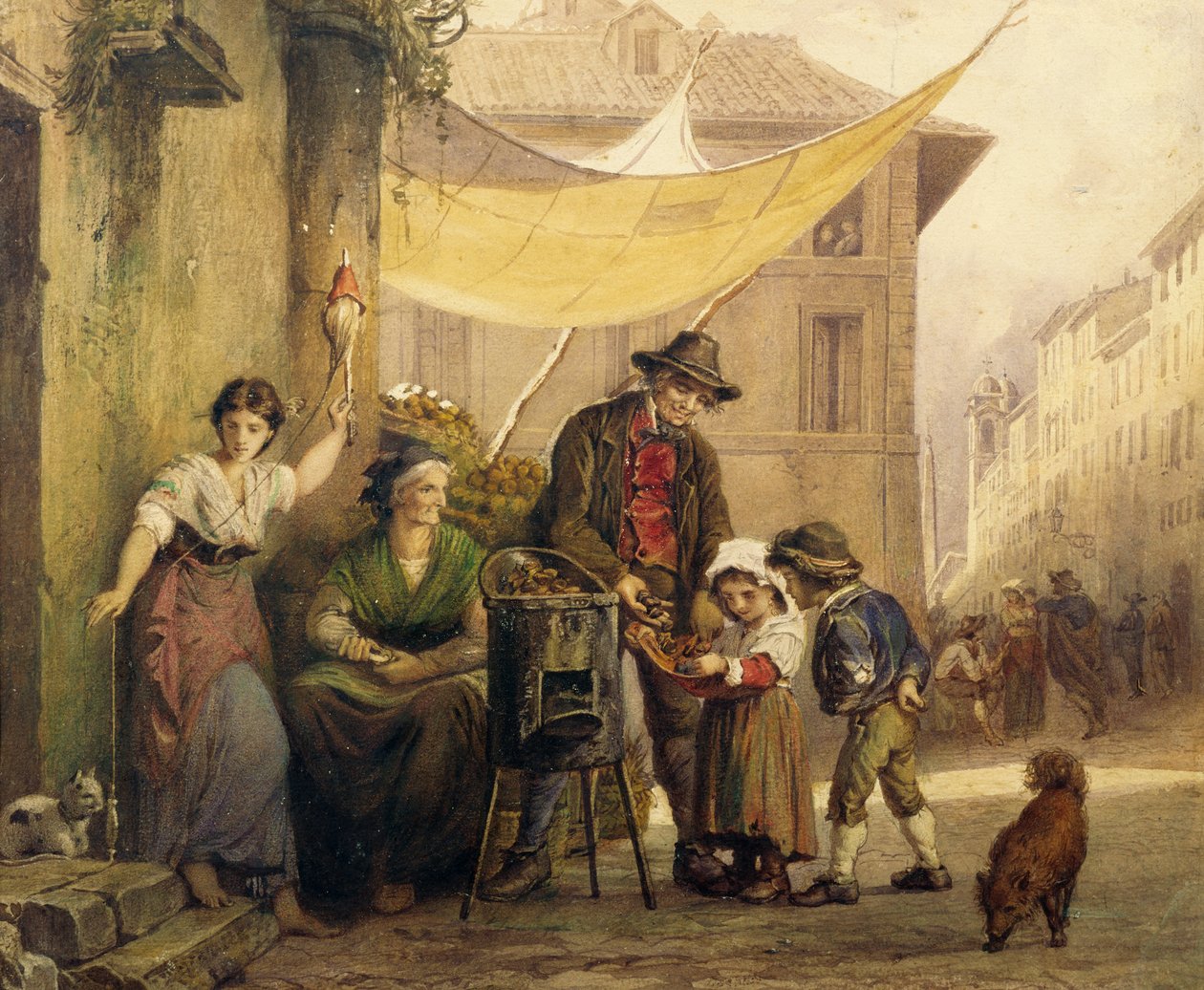 Stand de châtaignes grillées sur la Via Sistina à Rome - Arnold Corrodi