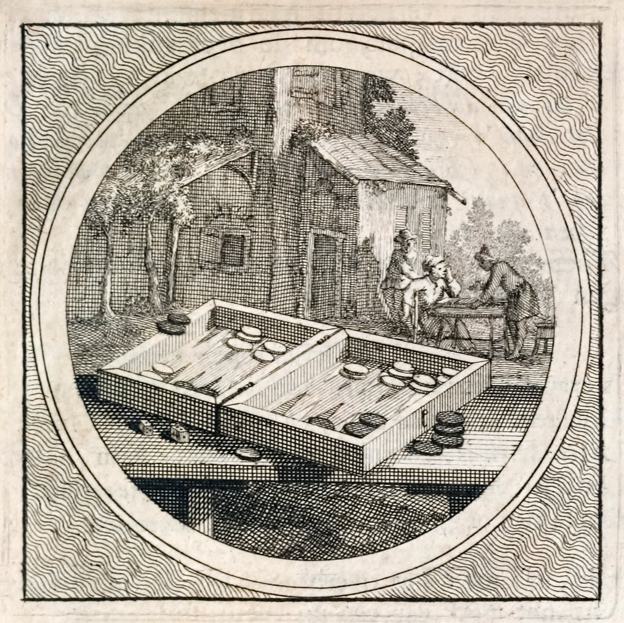Jeu de backgammon et joueurs de Stichtelyke Zinnebeelde - Arnold Houbraken