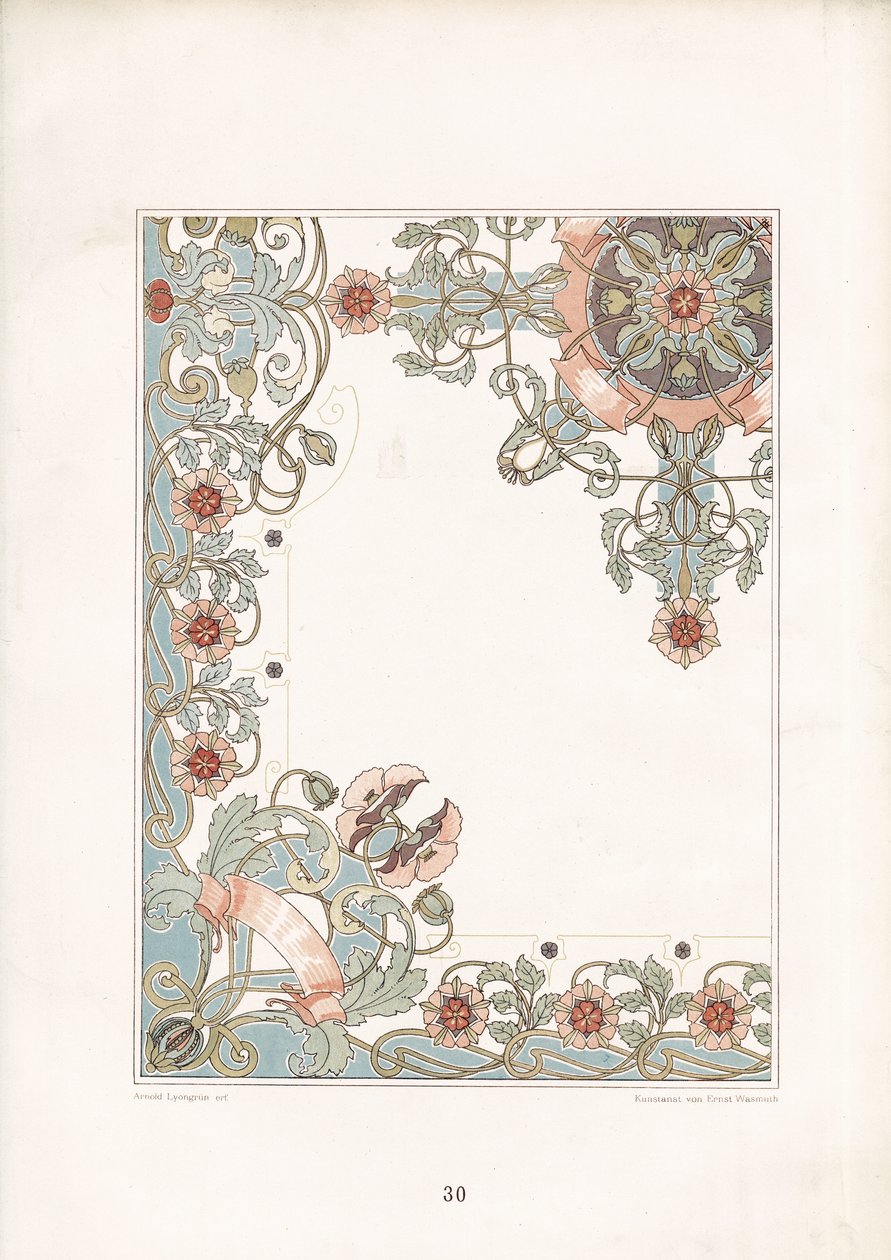 Art Nouveau Poppy Border Ornament (litho) - Arnold Lyongrün
