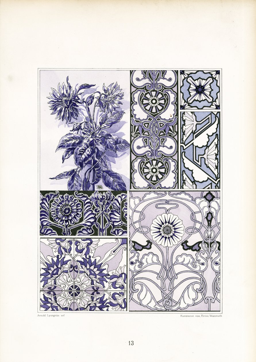 Ornement en bleuet Études dans les tons bleus (litho) - Arnold Lyongrün