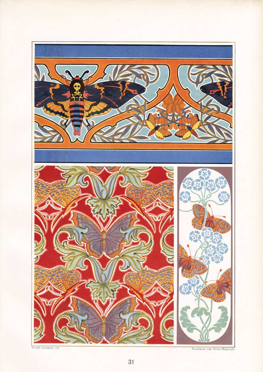 Motifs de papillons décoratifs avec le papillon de nuit (litho) - Arnold Lyongrün