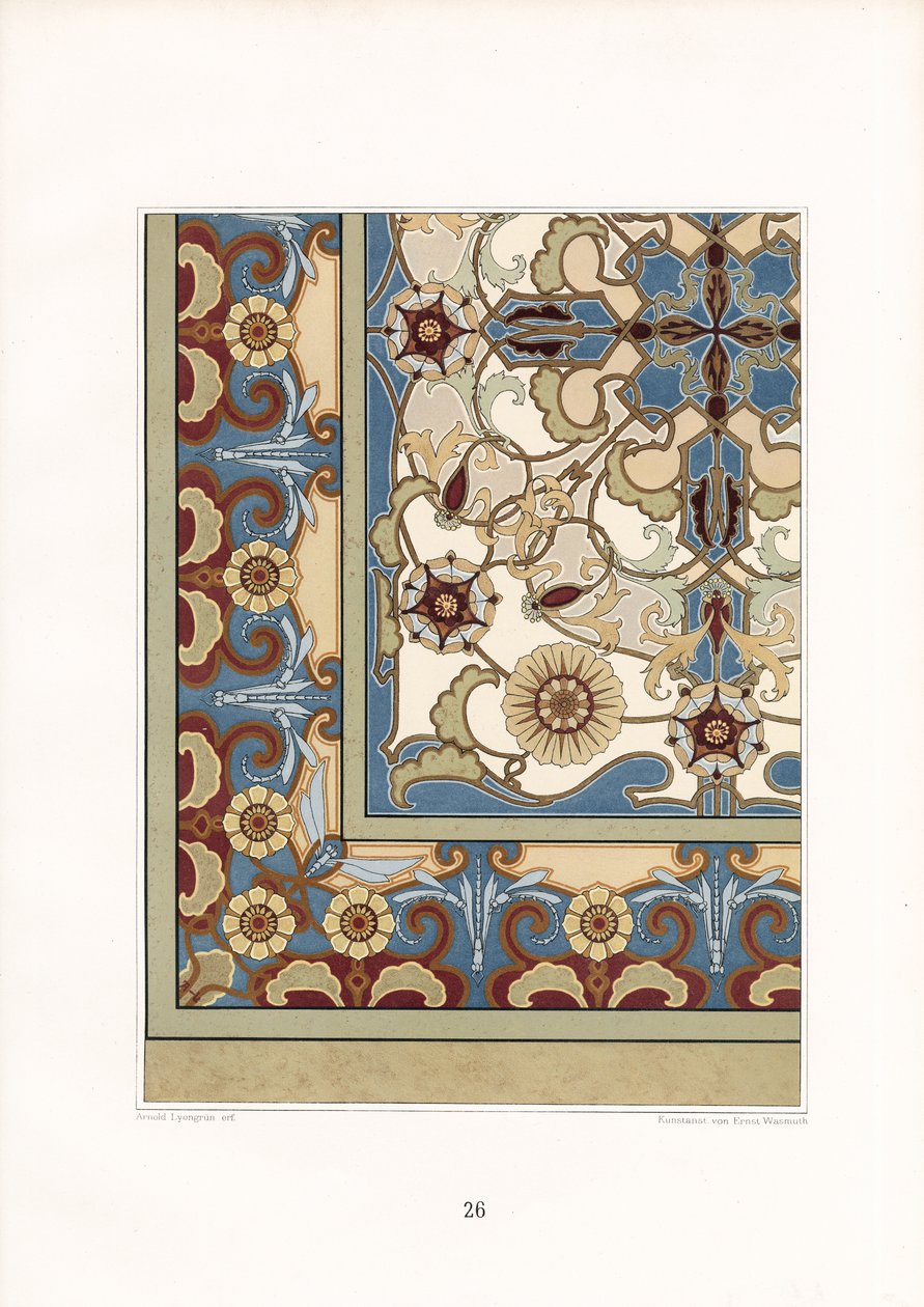Motif de tapis multicolore avec fleurs stylisées (litho) - Arnold Lyongrün