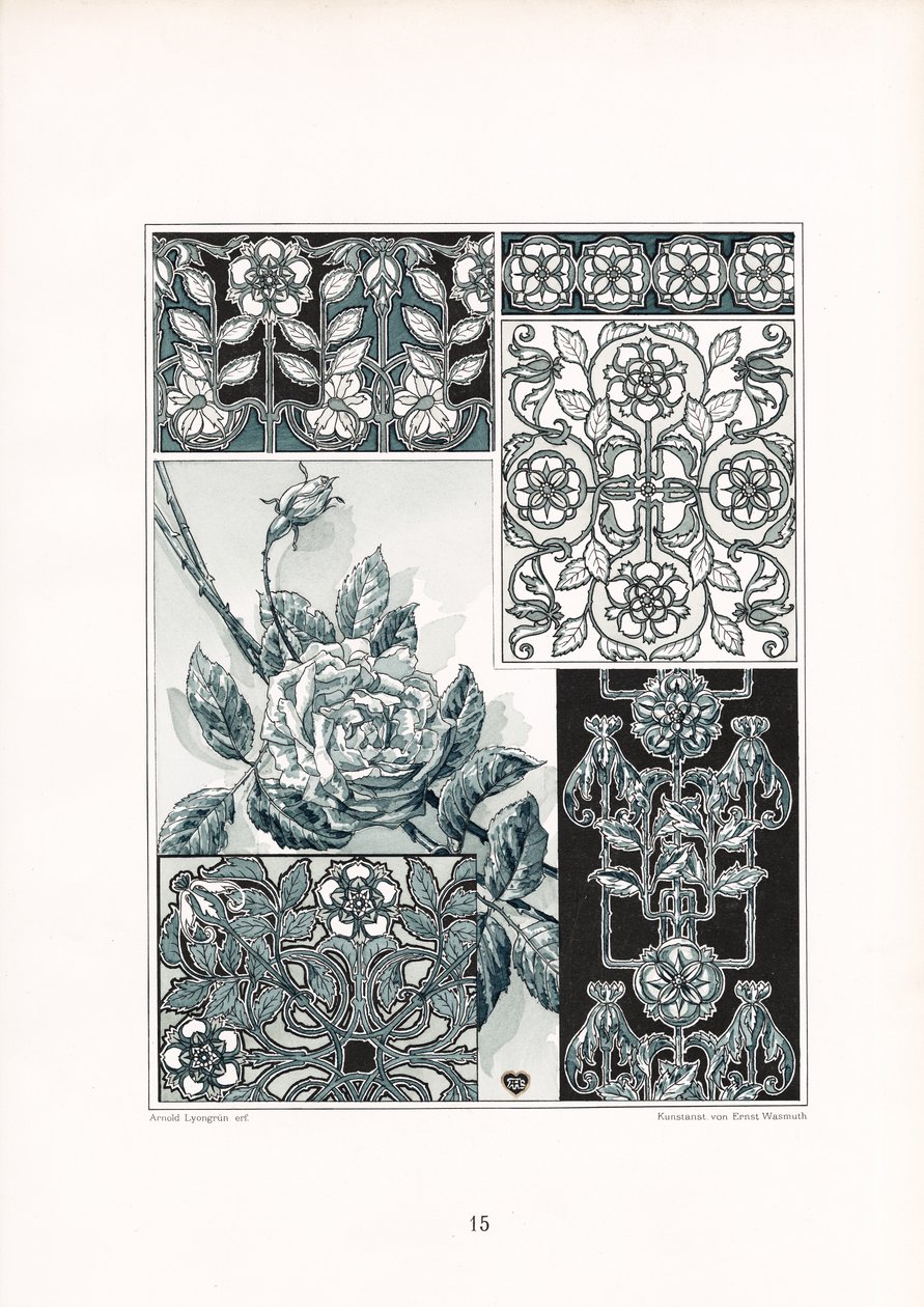 Études sur les ornements de roses dans les tons verts (litho) - Arnold Lyongrün