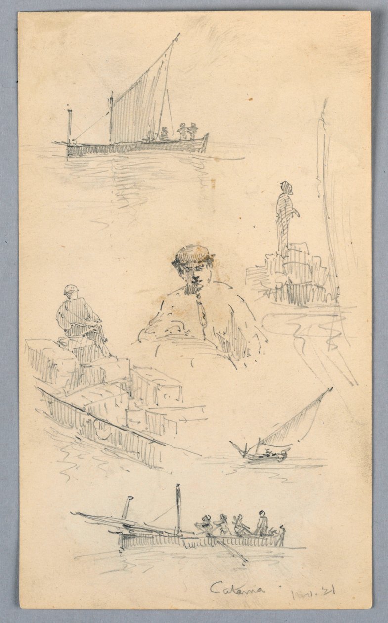 Croquis dans le port de Catane - Arnold William Brunner