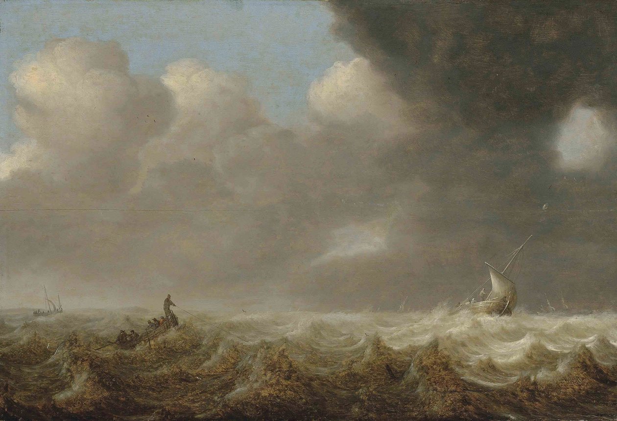 Néerlandais : Navires par temps de tempête Bateaux de pêche par mer agitée - Arnoldus van Anthonissen