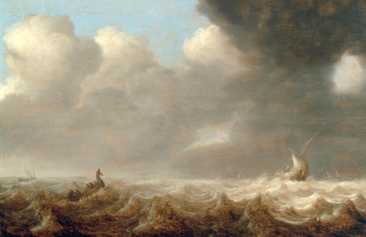Bateaux de pêche sur une mer agitée - Arnoldus van Anthonissen