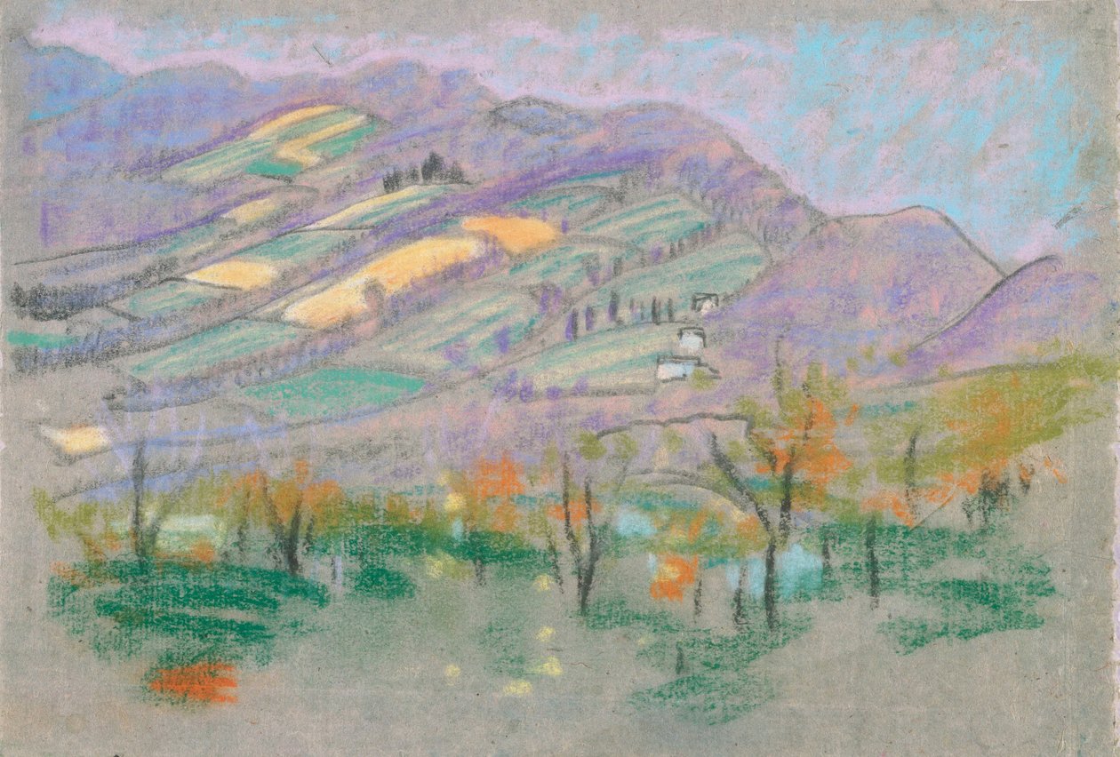 Paysage avec montagnes violettes du livre de A.B. Davies, édition -50, 50 - Arthur Bowen Davies