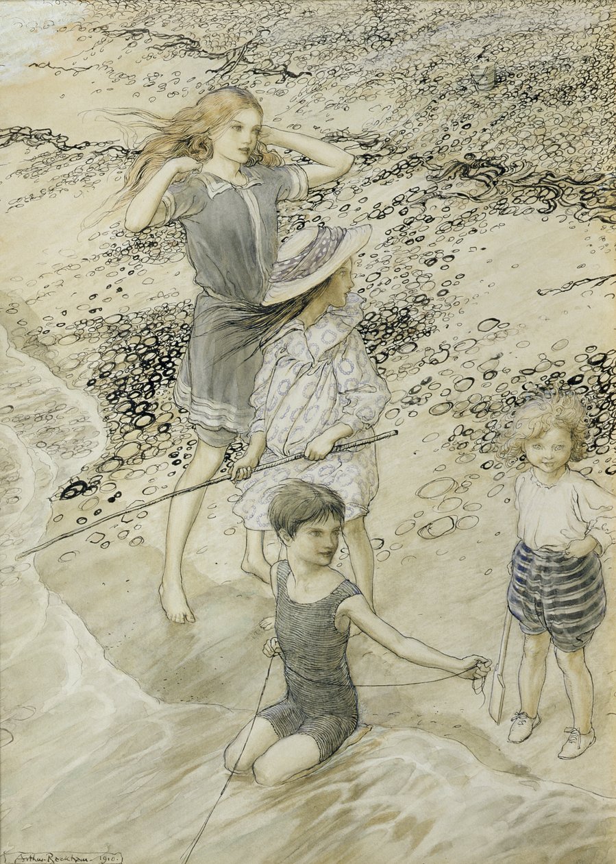 Quatre enfants au bord de la mer, 1910 - Arthur Rackham