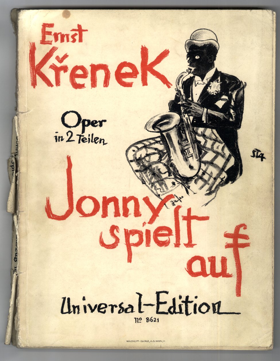 Ernst Krenek, Jonny Strikes Up, couverture de la partition pour piano (1ère éd.) - Arthur Stadler