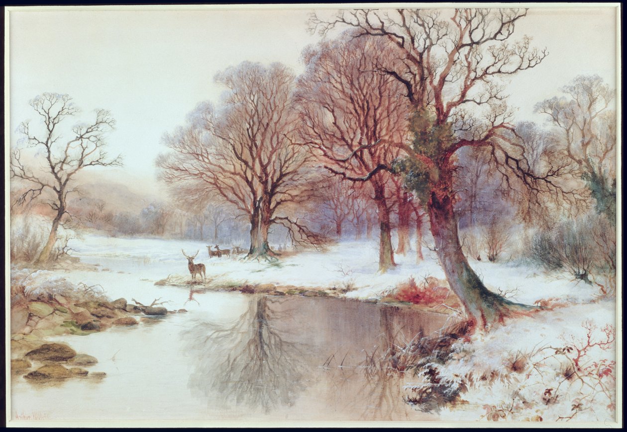 Paysage enneigé avec cerfs - Arthur Willett