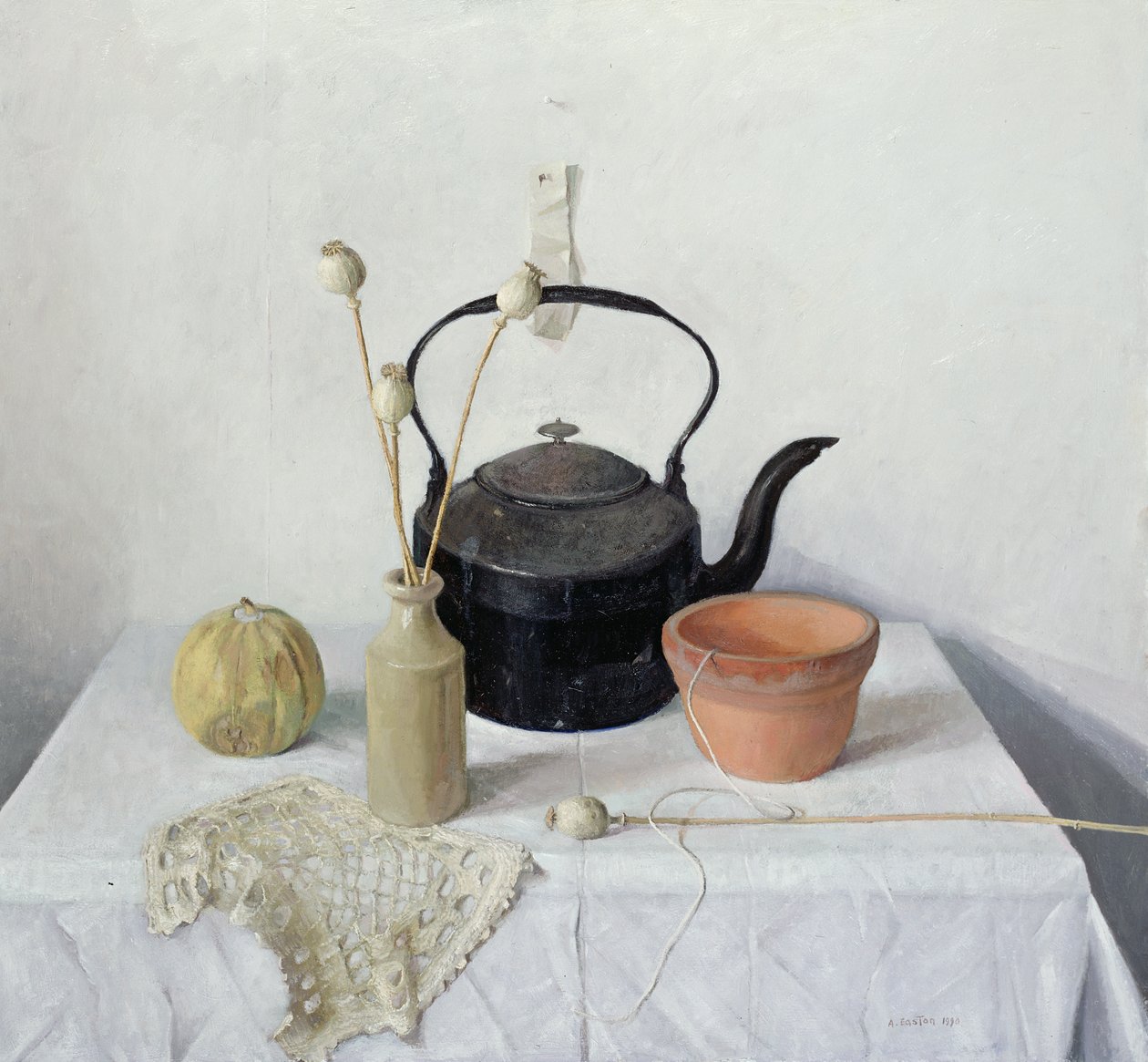 Bouilloire, têtes de pavot et gourde, nature morte (1990) - Arthur Easton