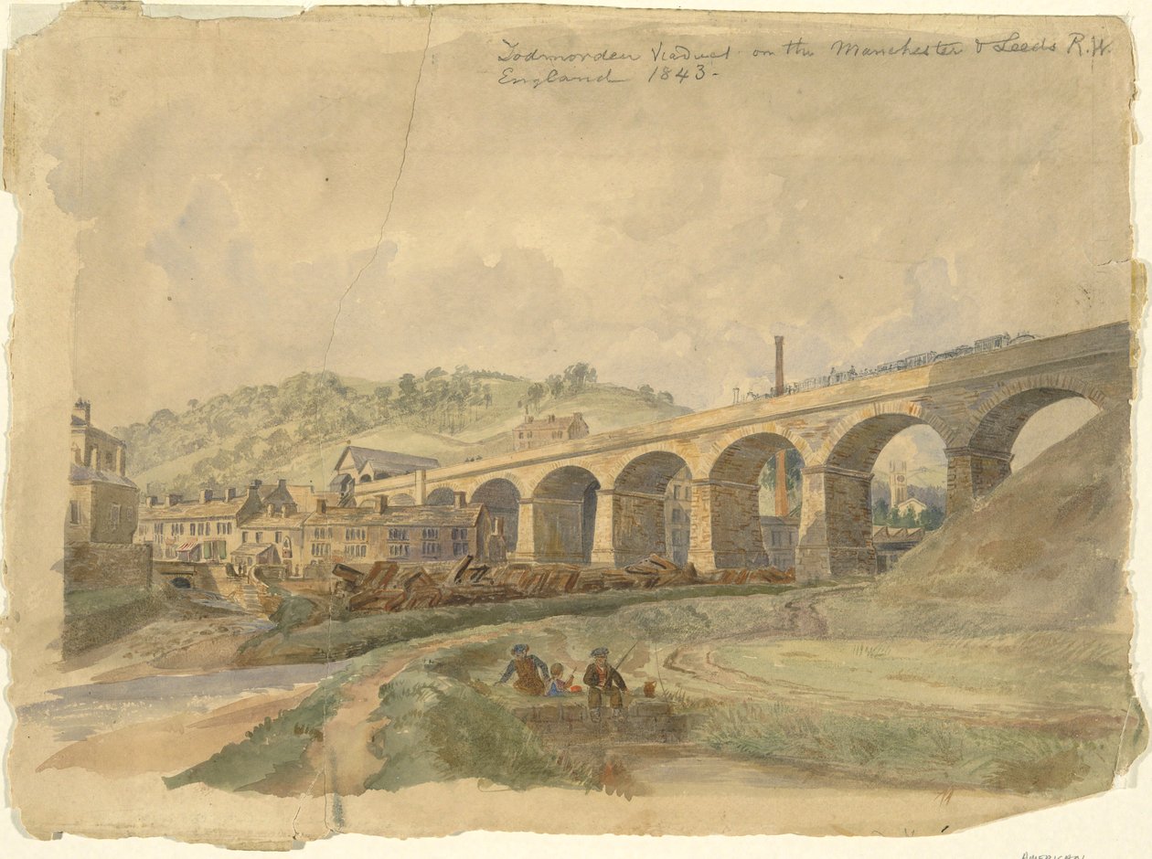 Viaduc de Todmorden sur le chemin de fer Manchester & Leeds, Angleterre 1843 - Arthur Fitzwilliam Tait