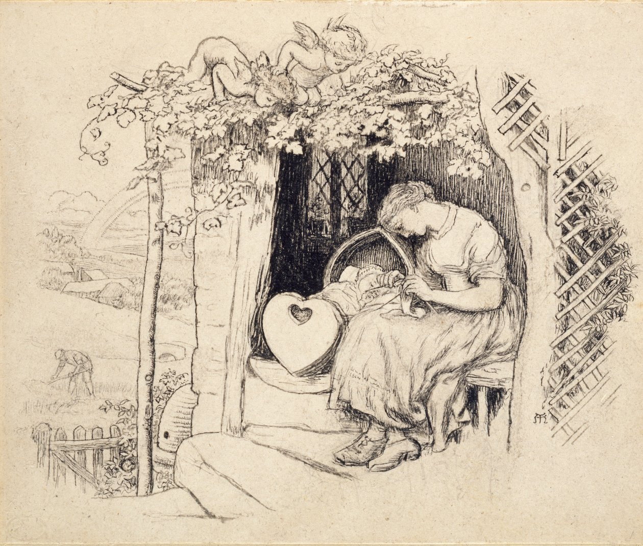 Près du berceau - Arthur Hughes