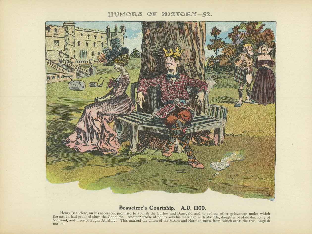 La cour de Beauclerc. A.D. 1100 (lithographie couleur) - Arthur Moreland