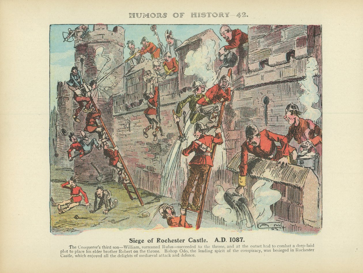 Siège du château de Rochester. A.D. 1087 (lithographie couleur) - Arthur Moreland