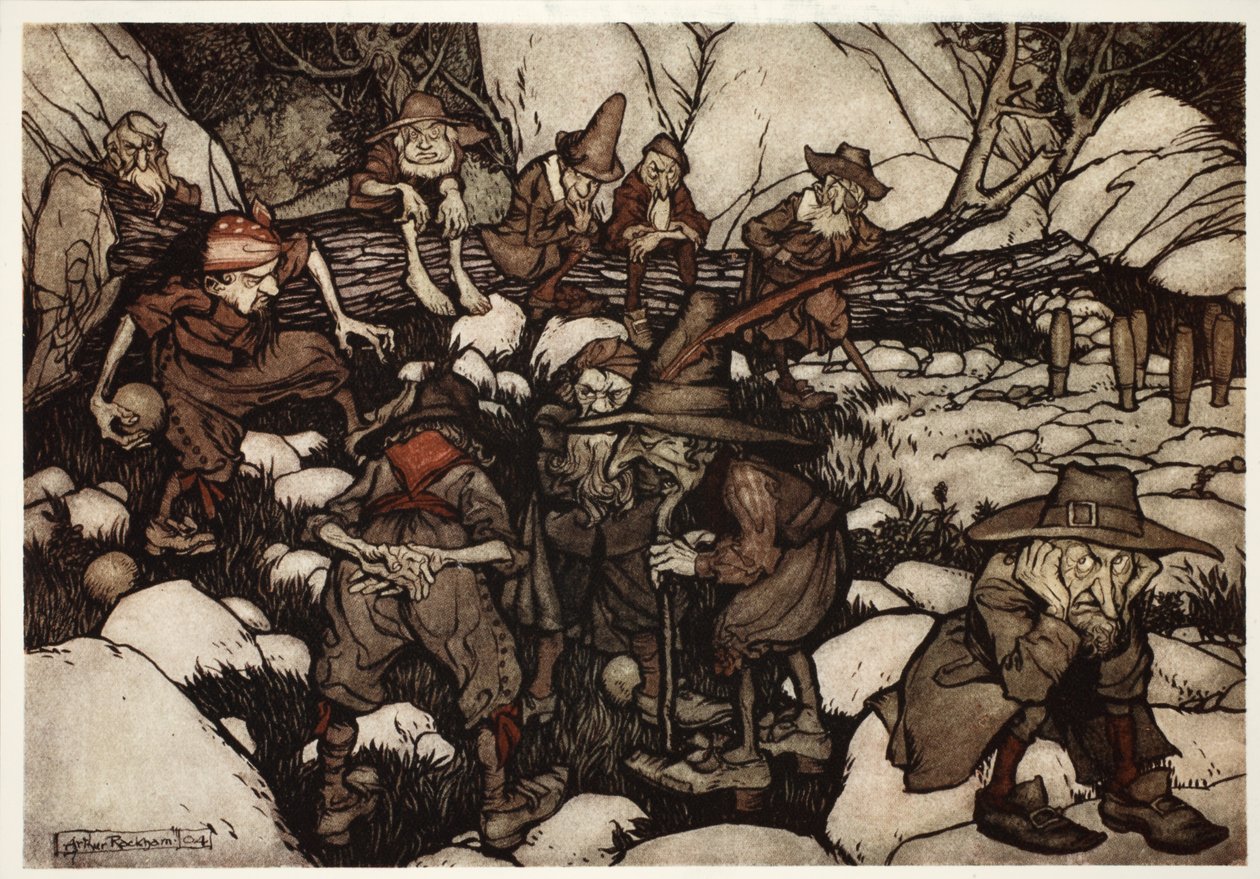 Une compagnie de personnes étranges jouant aux quilles, de Rip Van Winkle par Washington Irving, pub. 1910 - Arthur Rackham