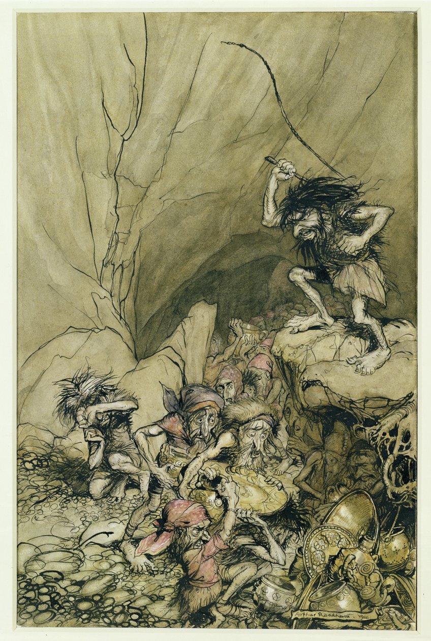 Alberich conduit une bande de Nibelungen chargée de trésors d'or et d ...