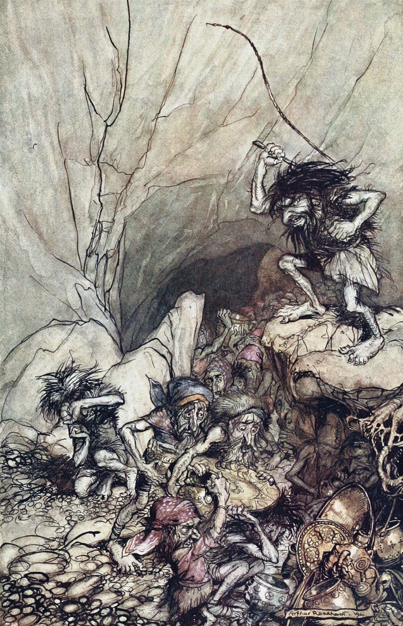 Alberich conduit une bande de Nibelungen chargée de trésors d