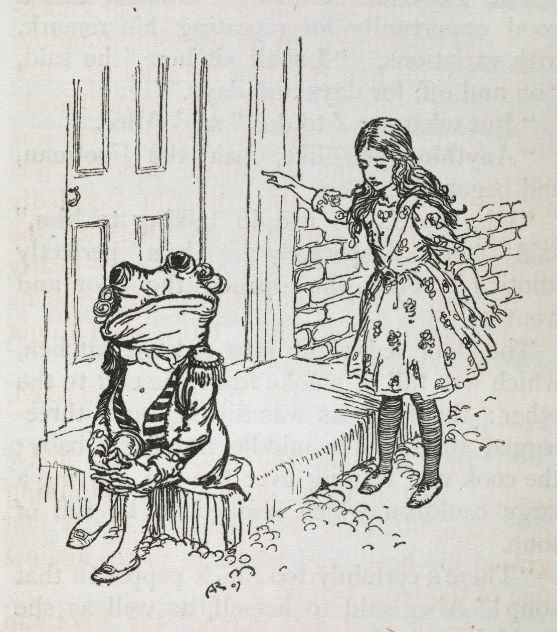 Alice et une grenouille habillée en valet - Arthur Rackham