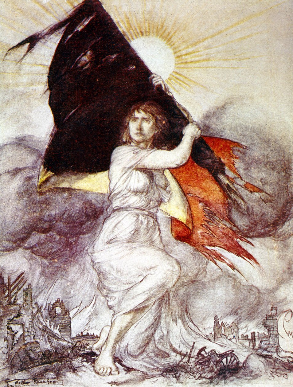Allégorie de la Belgique pendant la Première Guerre mondiale, dessin par Arthur Rackham - Arthur Rackham