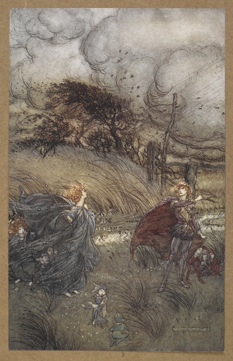 Et maintenant ils ne se rencontrent jamais dans le bosquet ou la prairie, près de la fontaine claire, ou sous la lumière étoilée scintillante, mais ils se disputent. Une scène de 