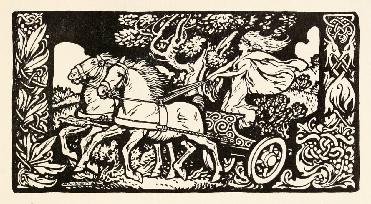 Becfola dans son char de La Cour de Becfola dans Contes de fées irlandais - Arthur Rackham