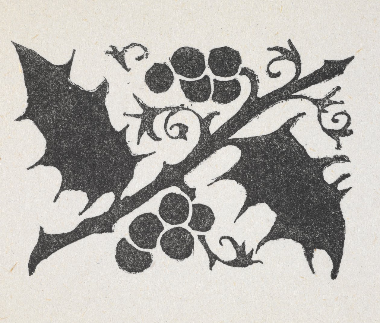 Impression en noir et blanc de feuilles de houx et de baies - Arthur Rackham