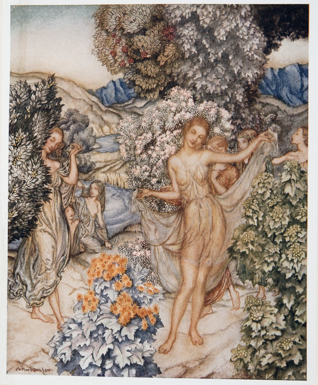 Come, temperate nymphs, and help to celebrate a contract of true love, illustration de La Tempête de William Shakespeare, pub. 1926 - Arthur Rackham