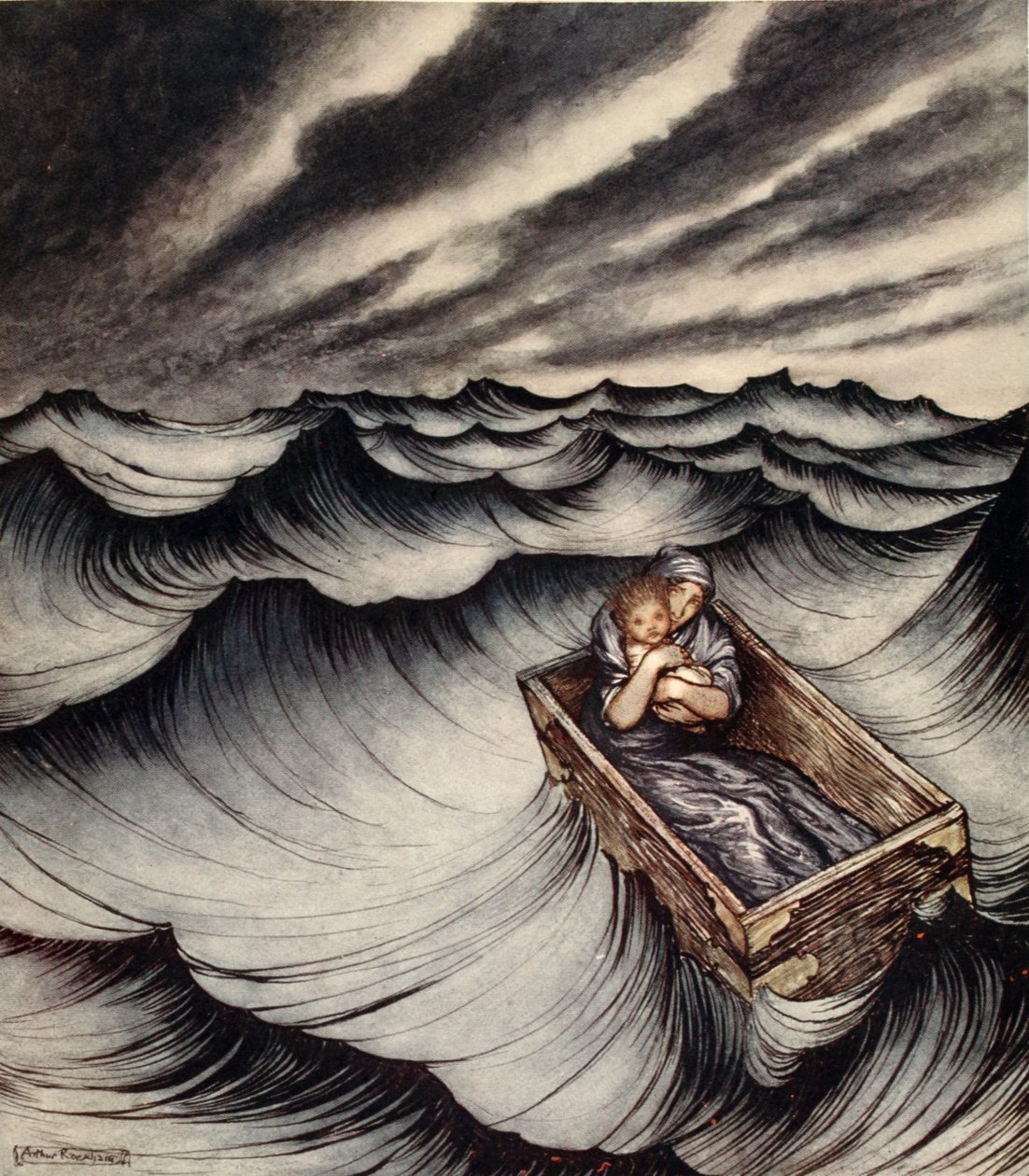 Danaé serra son enfant contre elle, illustration de 