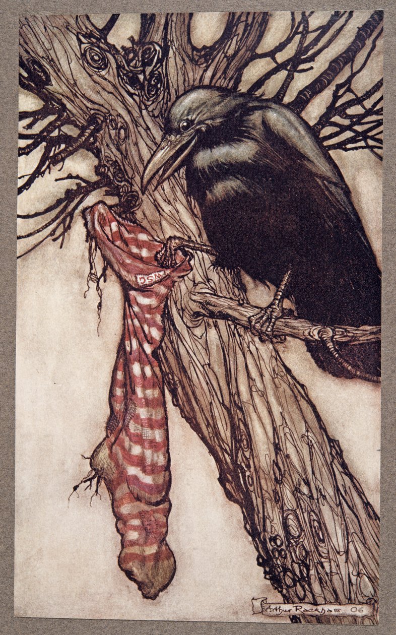 Pendant des années, il avait tranquillement rempli ses bas, de Peter Pan dans les jardins de Kensington par J M Barrie, pub. 1906 - Arthur Rackham