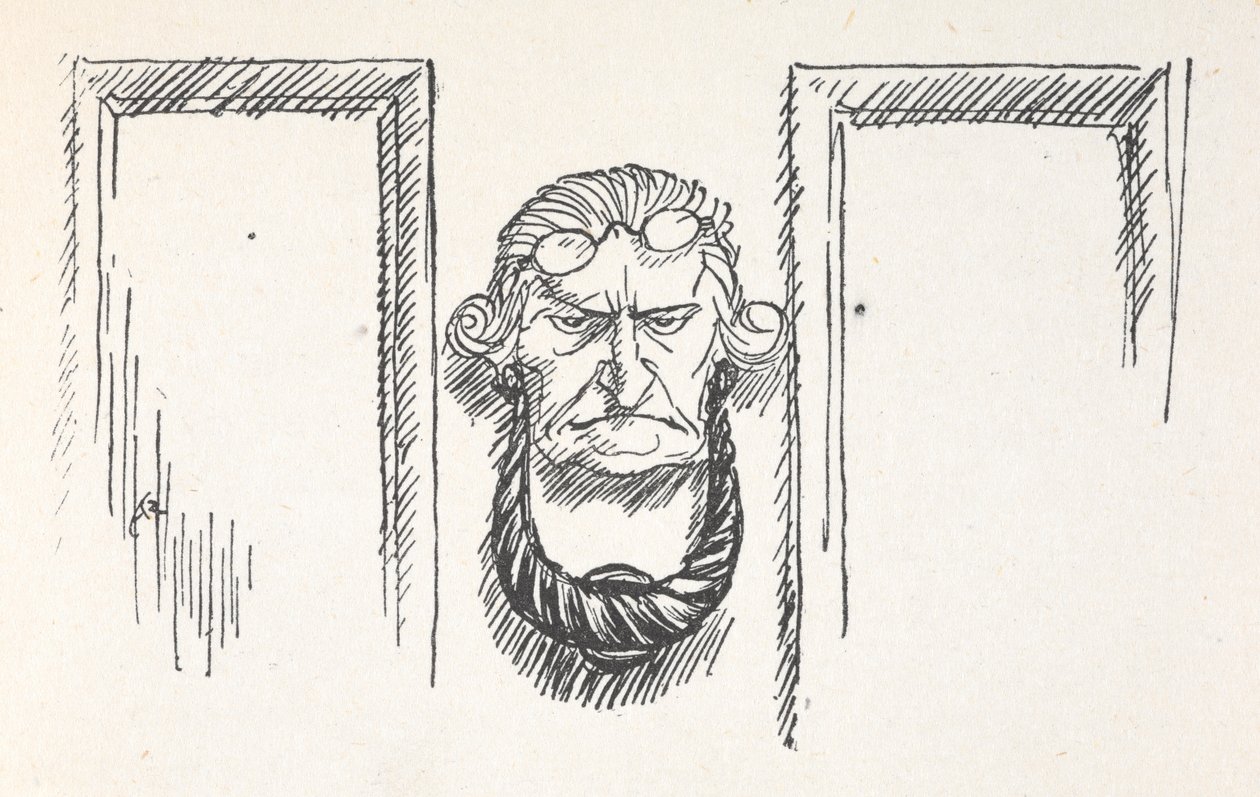 Heurtoir de porte avec le visage de Scrooge - Arthur Rackham