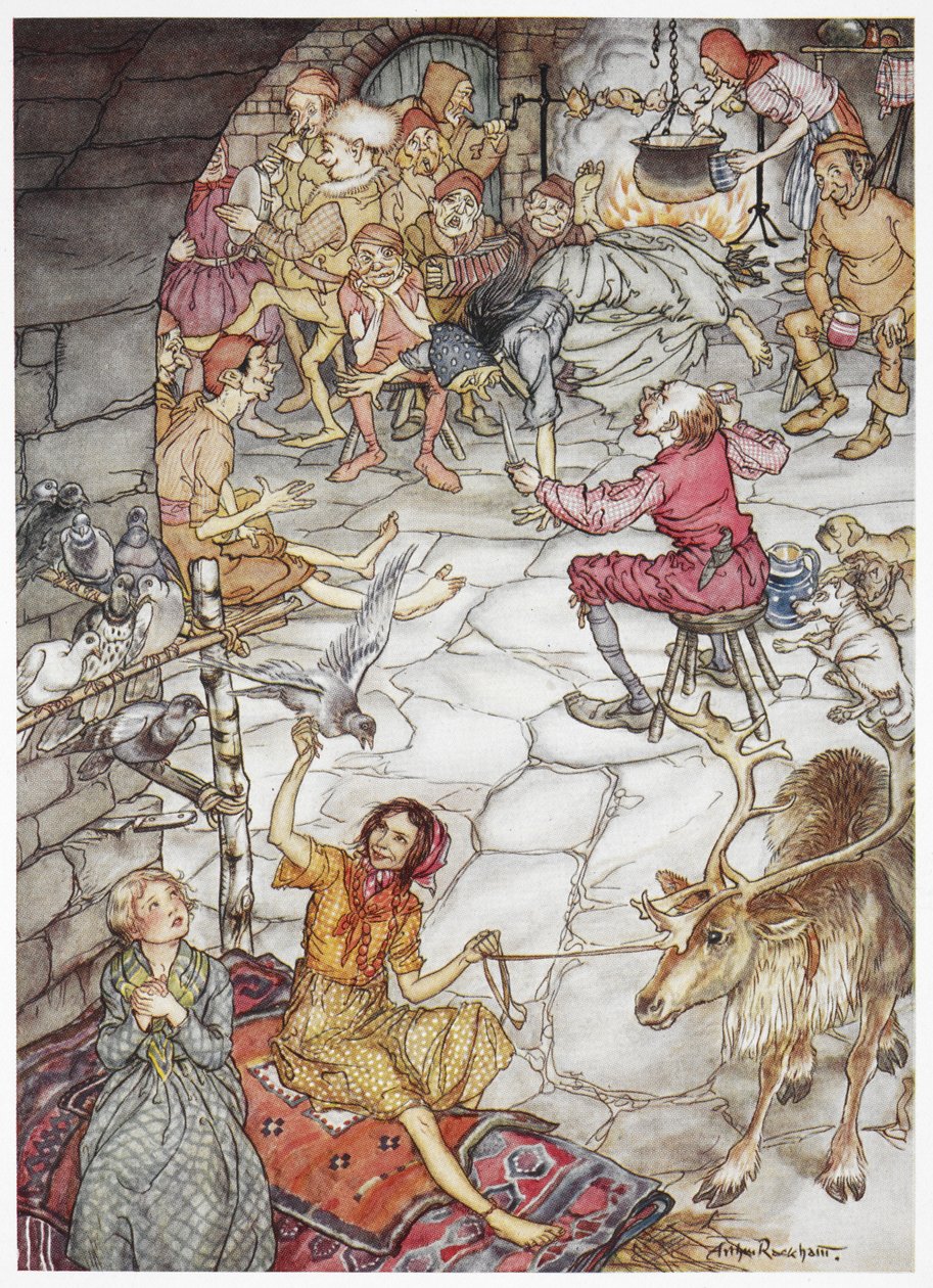 Gerda et la petite fille voleuse dans le château des voleurs - Arthur Rackham