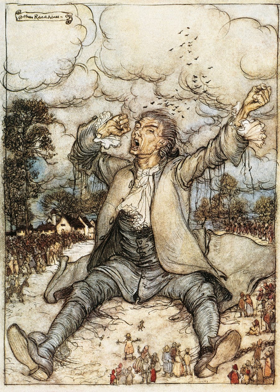 Gulliver se réveillant à Lilliput, Illustration des Voyages de Gulliver par Jonathan Swift, par Arthur Rackham - Arthur Rackham