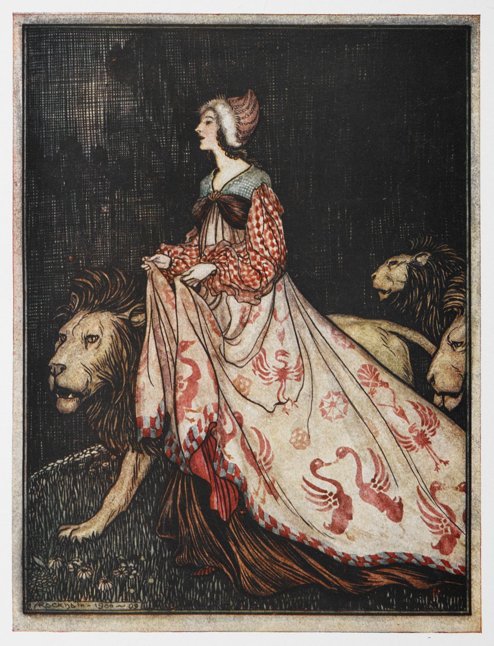 Illustration de La Dame et le Lion | Arthur Rackham