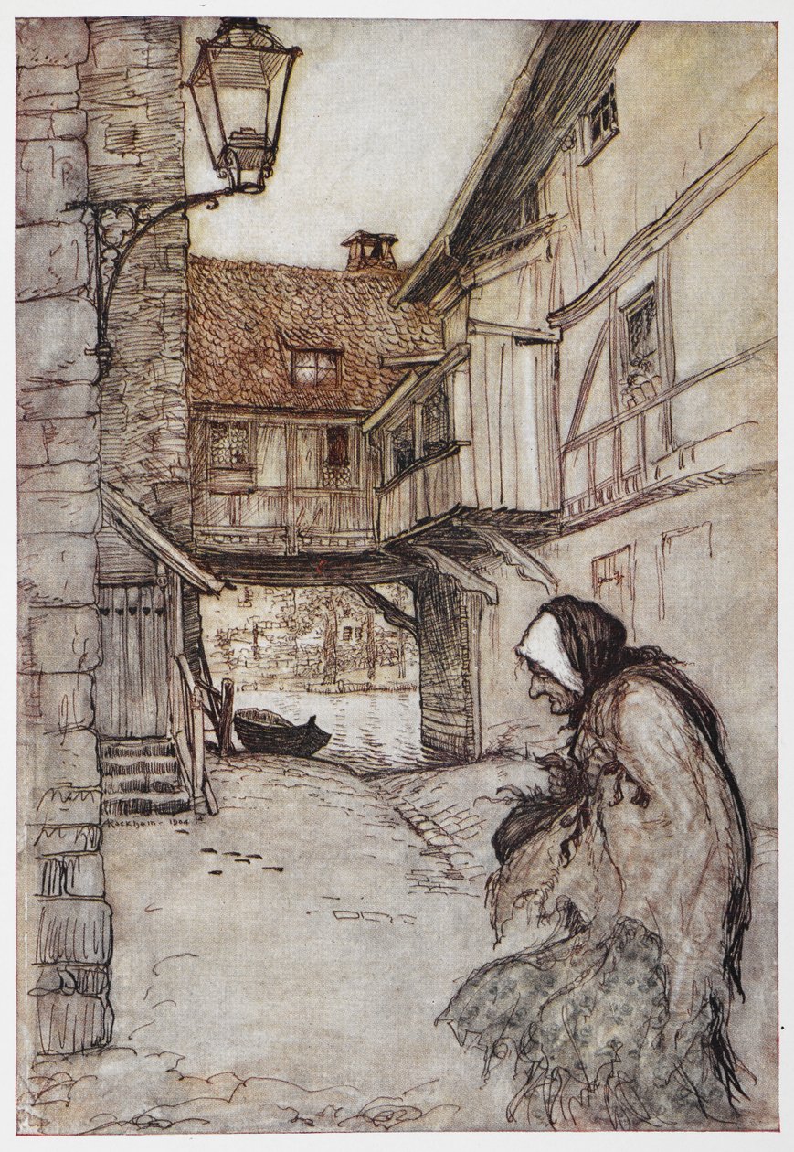 Illustration de La Paille, le charbon et le Haricot - Arthur Rackham