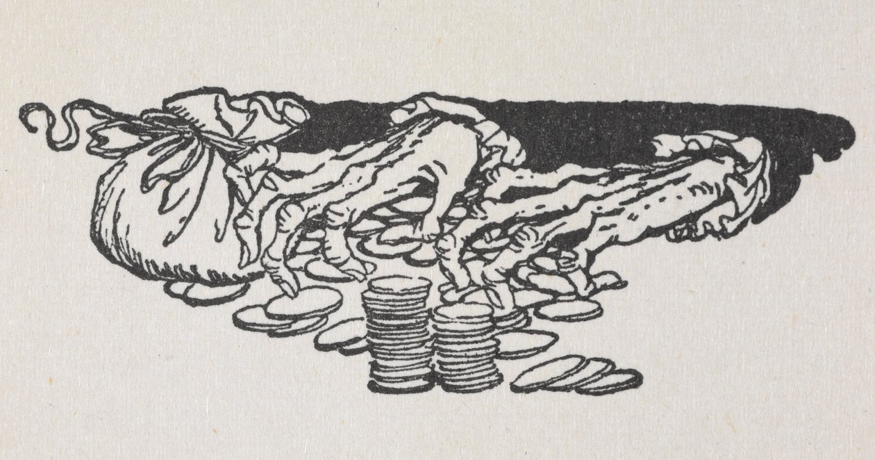 Illustration des mains de Scrooge comptant de l
