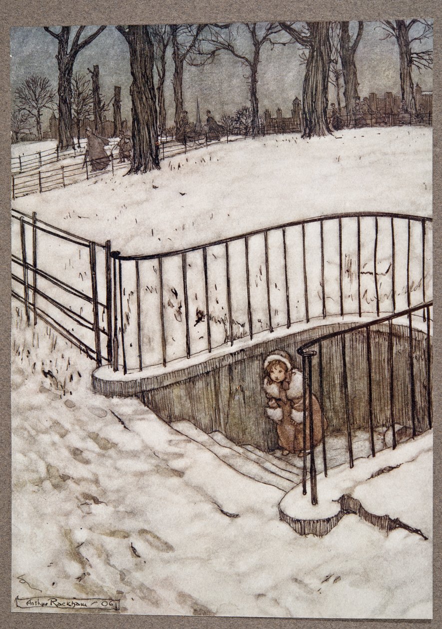 Elle courut au puits de St Govers et se cacha .. , de Peter Pan dans les jardins de Kensington par J M Barrie, pub. 1906 - Arthur Rackham