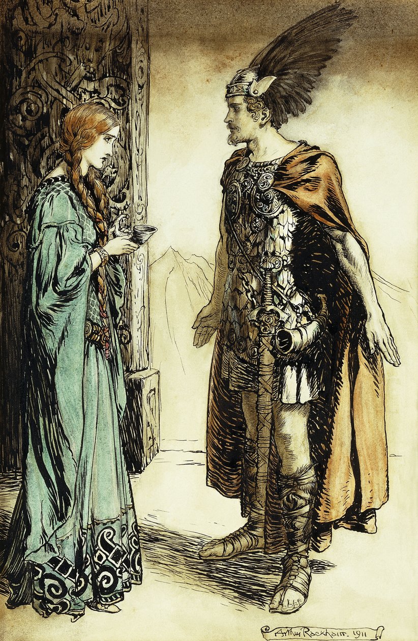 Siegfried rencontre Gutrune : Le Crépuscule des dieux, 1911 - Arthur Rackham