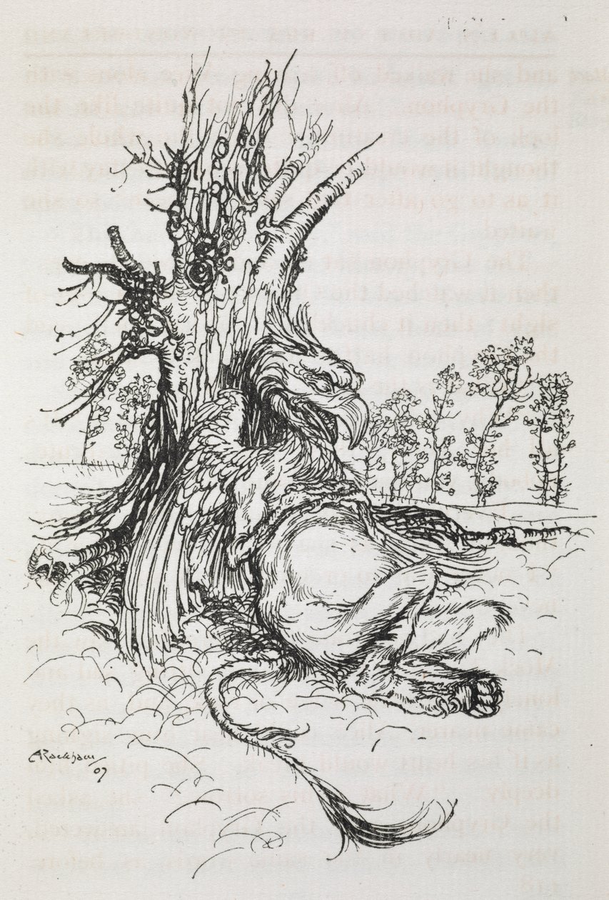 Le Gryphon assis contre un arbre - Arthur Rackham